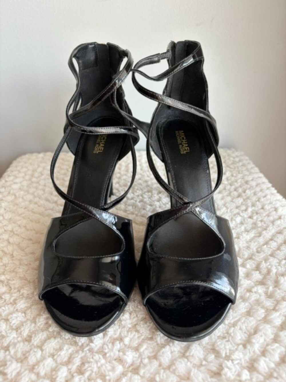 🖤 Michael Kors Black Patent Leather Strappy Heeled Sandals - Size 8.5